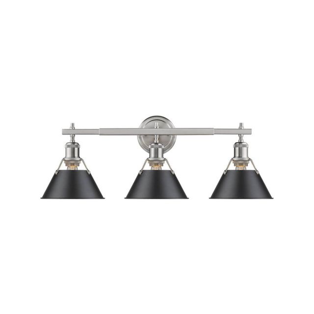 Golden Lighting 3306-BA3 PW-BLK Orwell 3 Light 24 Inch Bath Vanity In Pewter With Black Shade